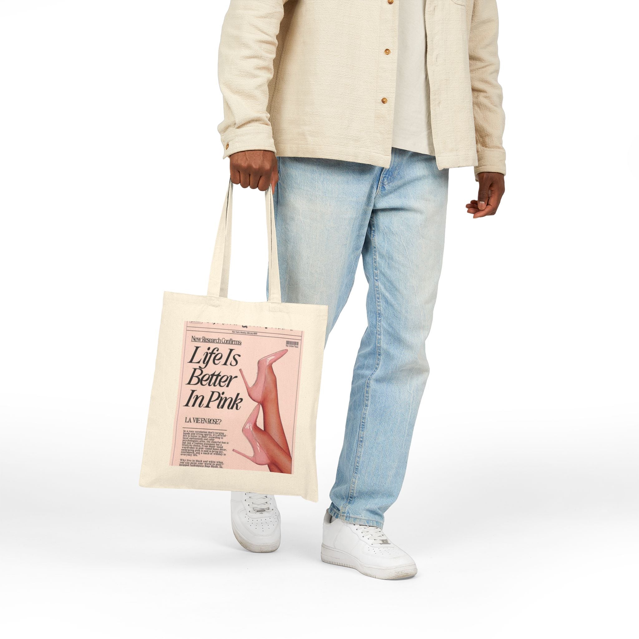 Life Is Better In Pink Canvas Tote Bag — Retro Magazine Print Tote