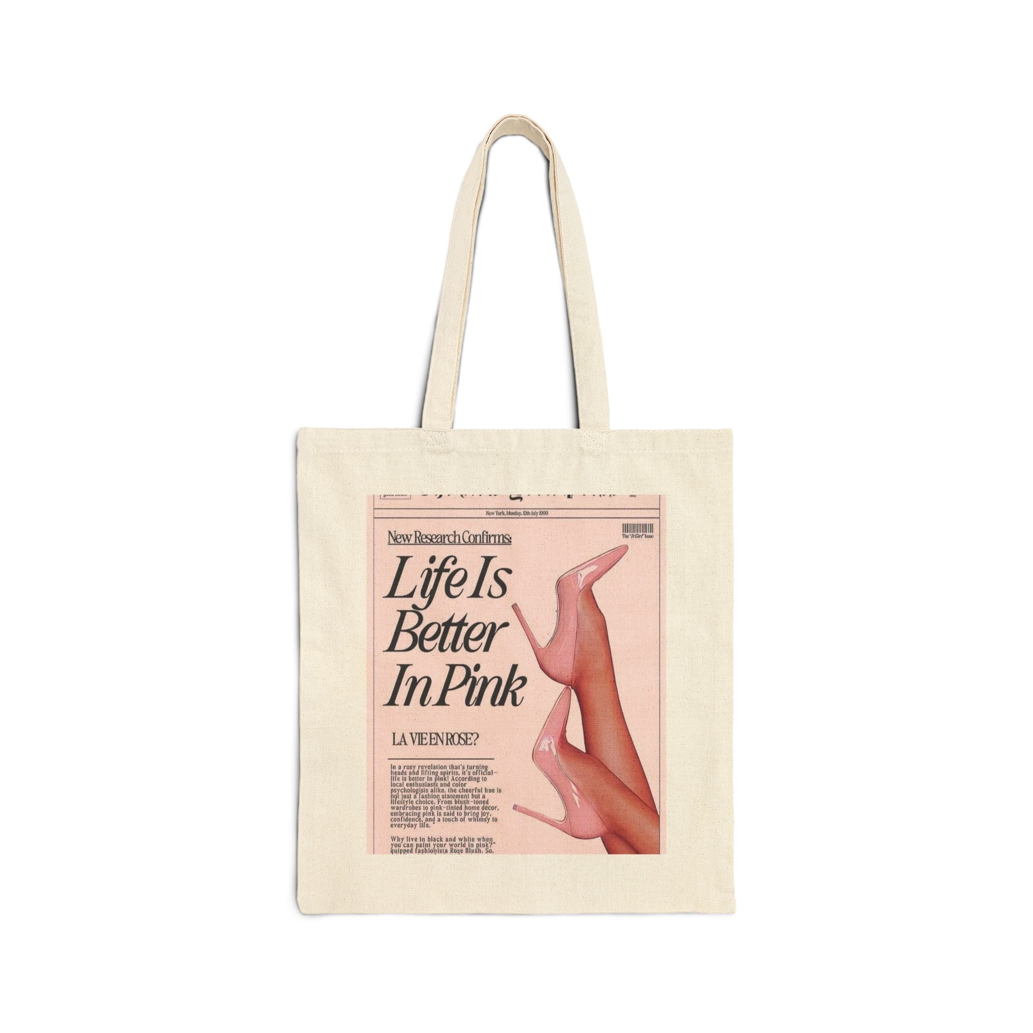 Life Is Better In Pink Canvas Tote Bag — Retro Magazine Print Tote