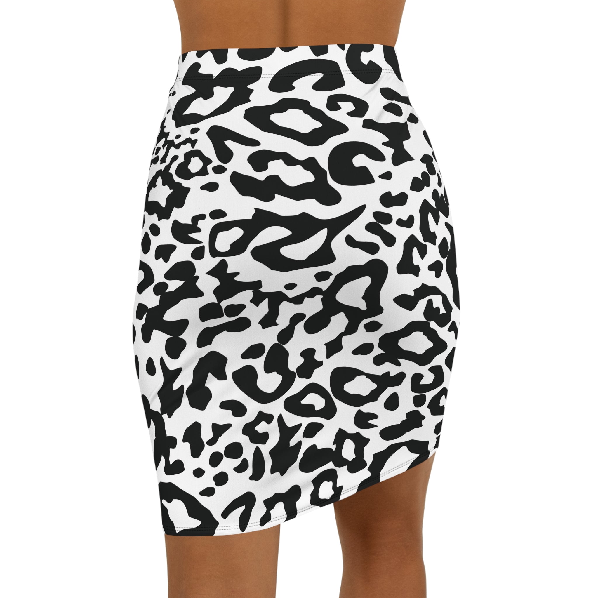 Women's Black & White Leopard Print Pencil Skirt — Mid-Waist Animal Print Fashion