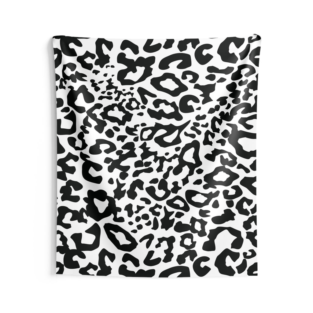 Leopard Print Indoor Wall Tapestry — Black & White Animal Pattern Décor