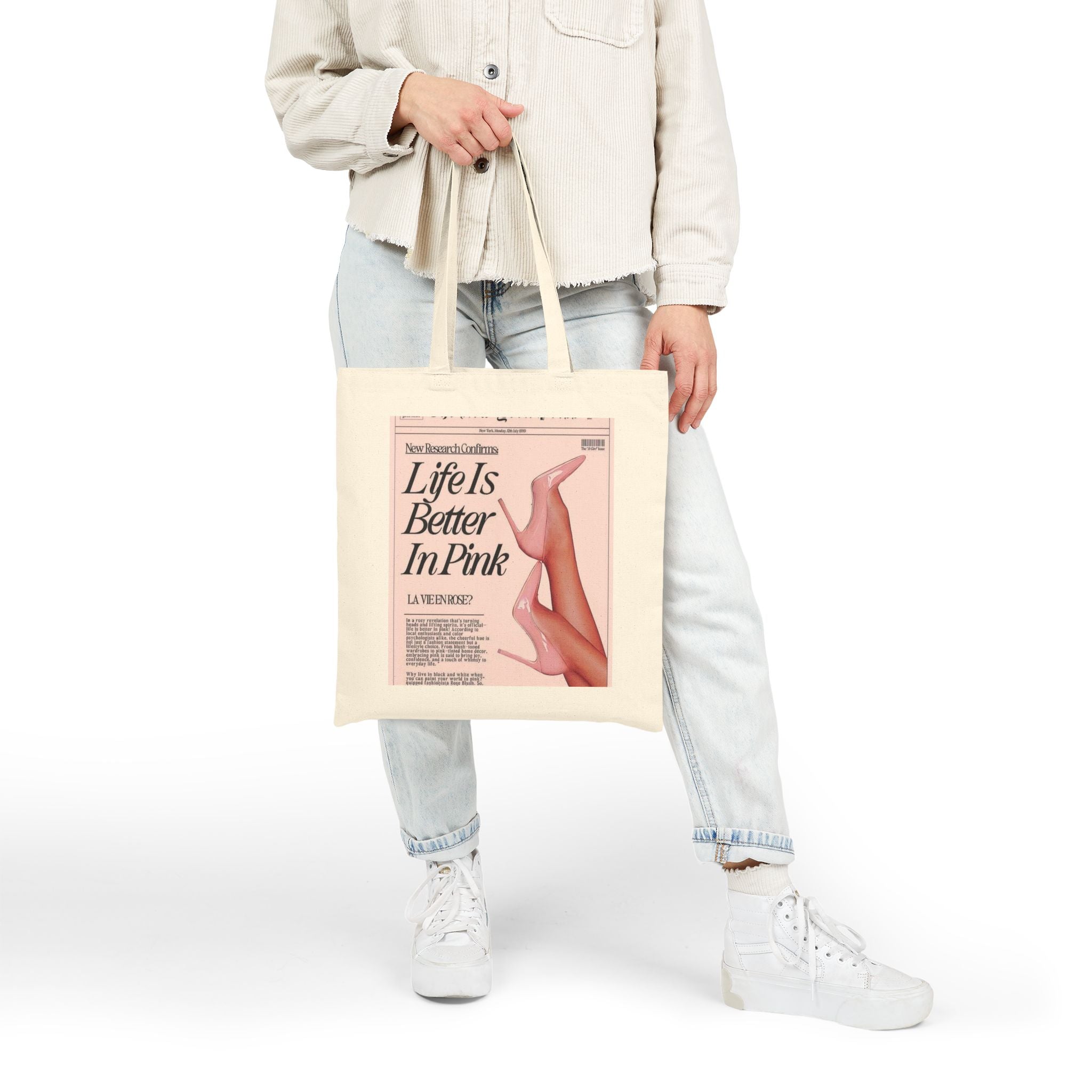 Life Is Better In Pink Canvas Tote Bag — Retro Magazine Print Tote