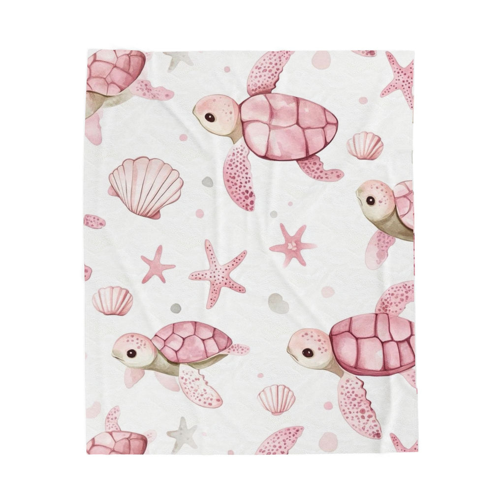 Pink Sea Turtle Velveteen Plush Blanket — Soft Nautical Throw for Babies & Kids
