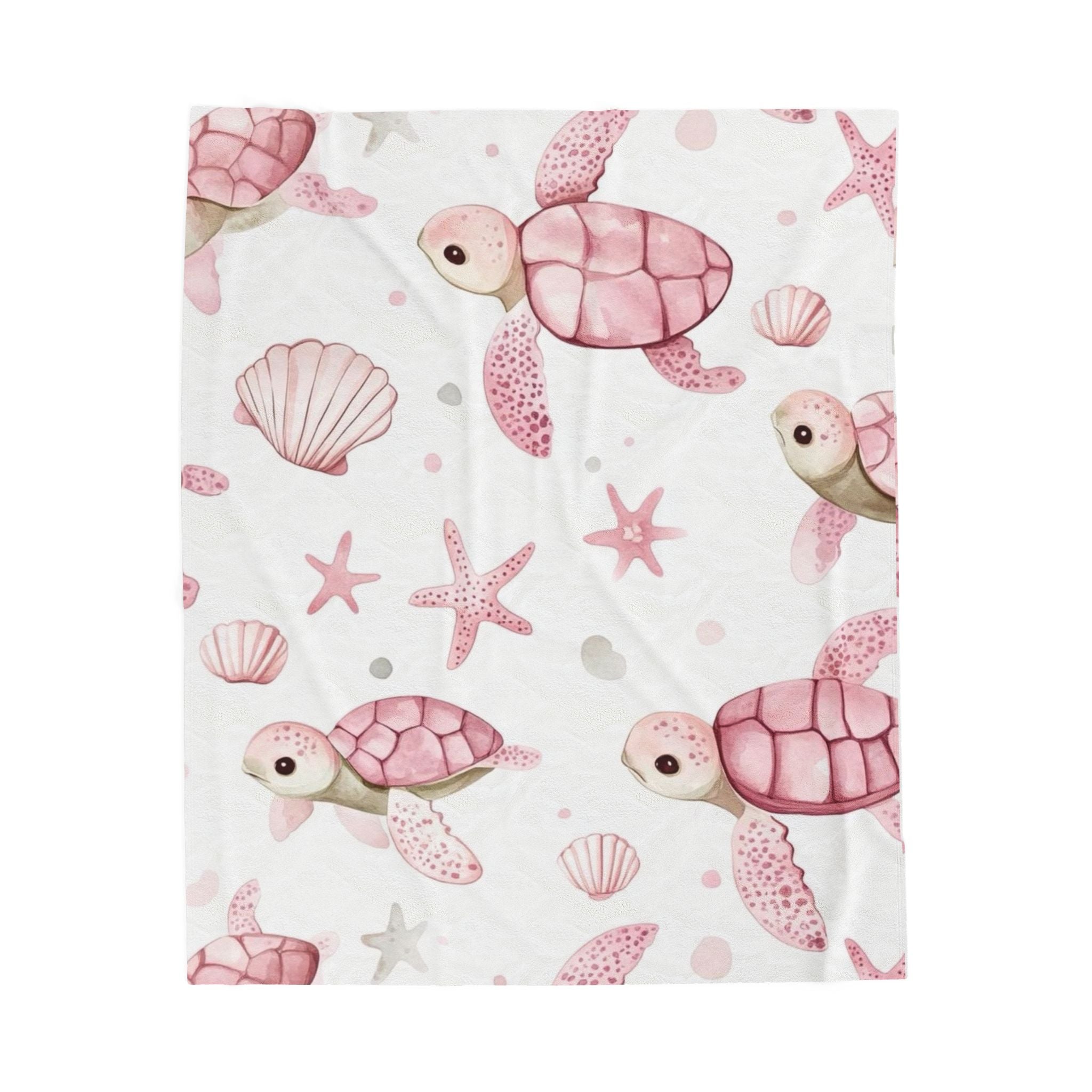 Pink Sea Turtle Velveteen Plush Blanket — Soft Nautical Throw for Babies & Kids