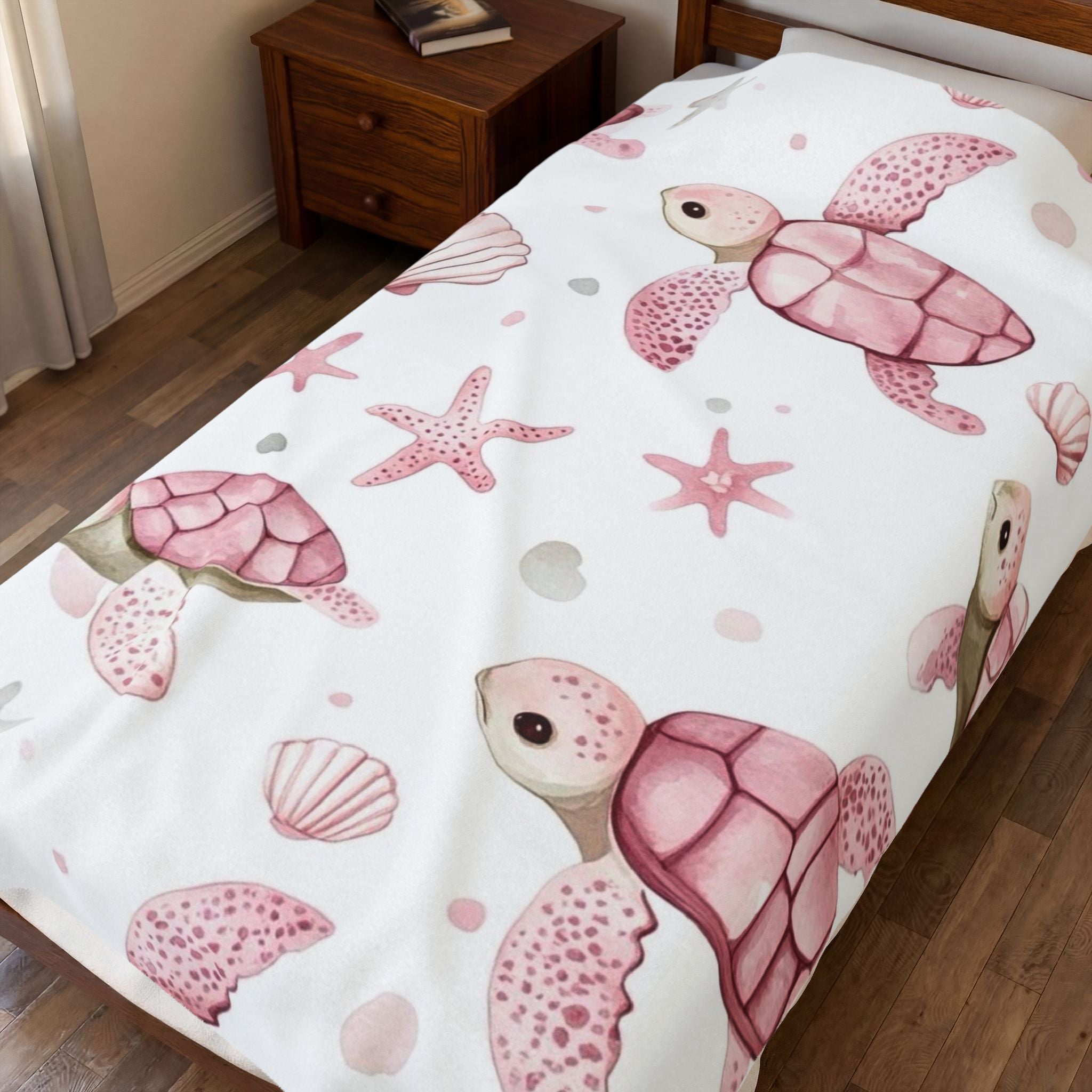 Pink Sea Turtle Velveteen Plush Blanket — Soft Nautical Throw for Babies & Kids
