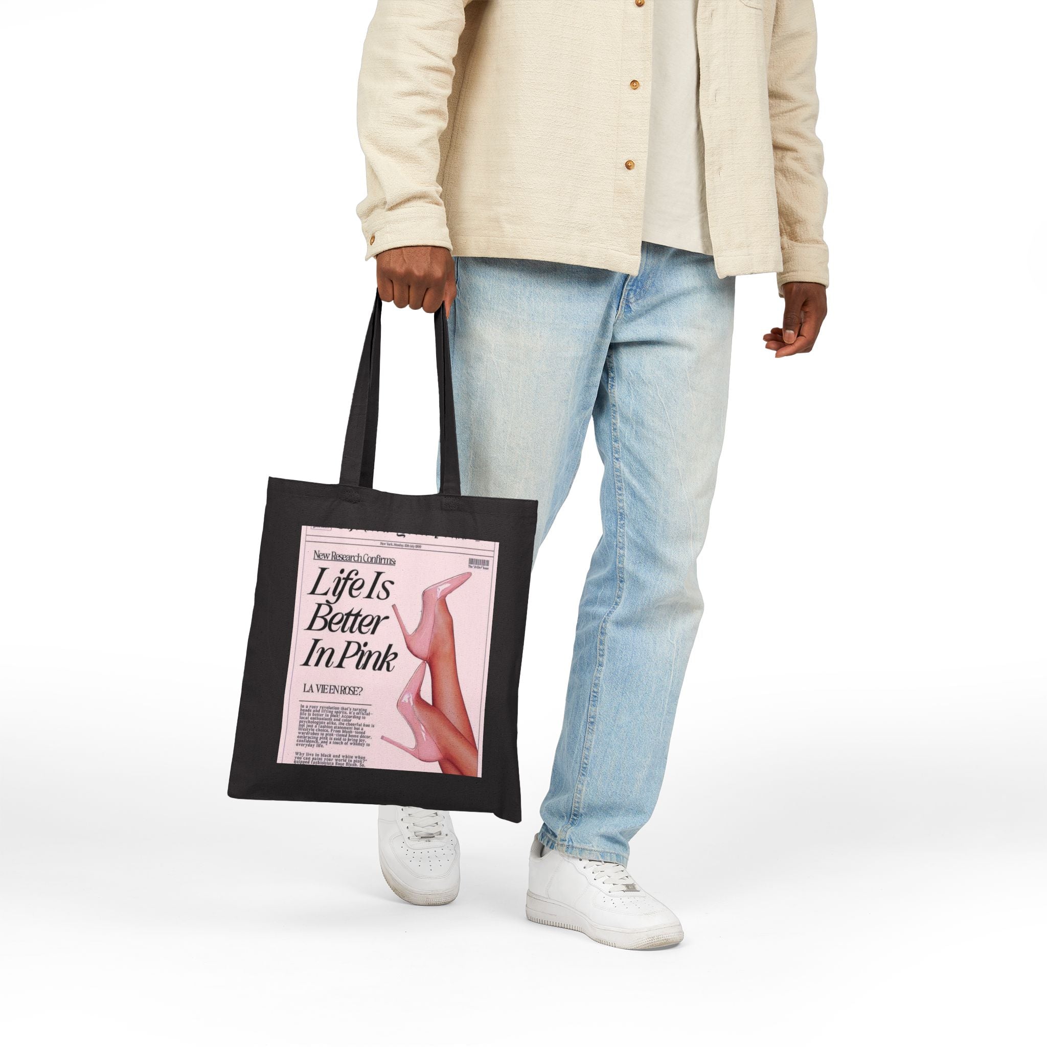 Life Is Better In Pink Canvas Tote Bag — Retro Magazine Print Tote