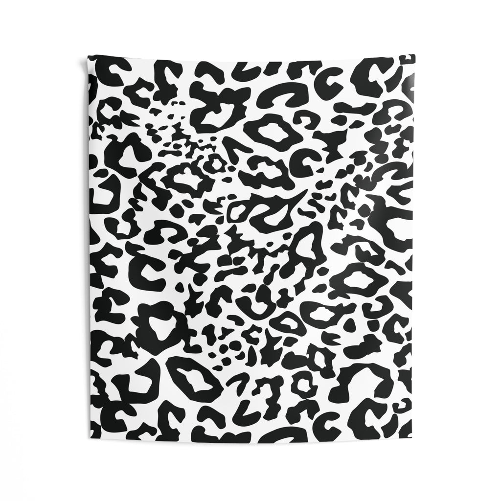 Leopard Print Indoor Wall Tapestry — Black & White Animal Pattern Décor