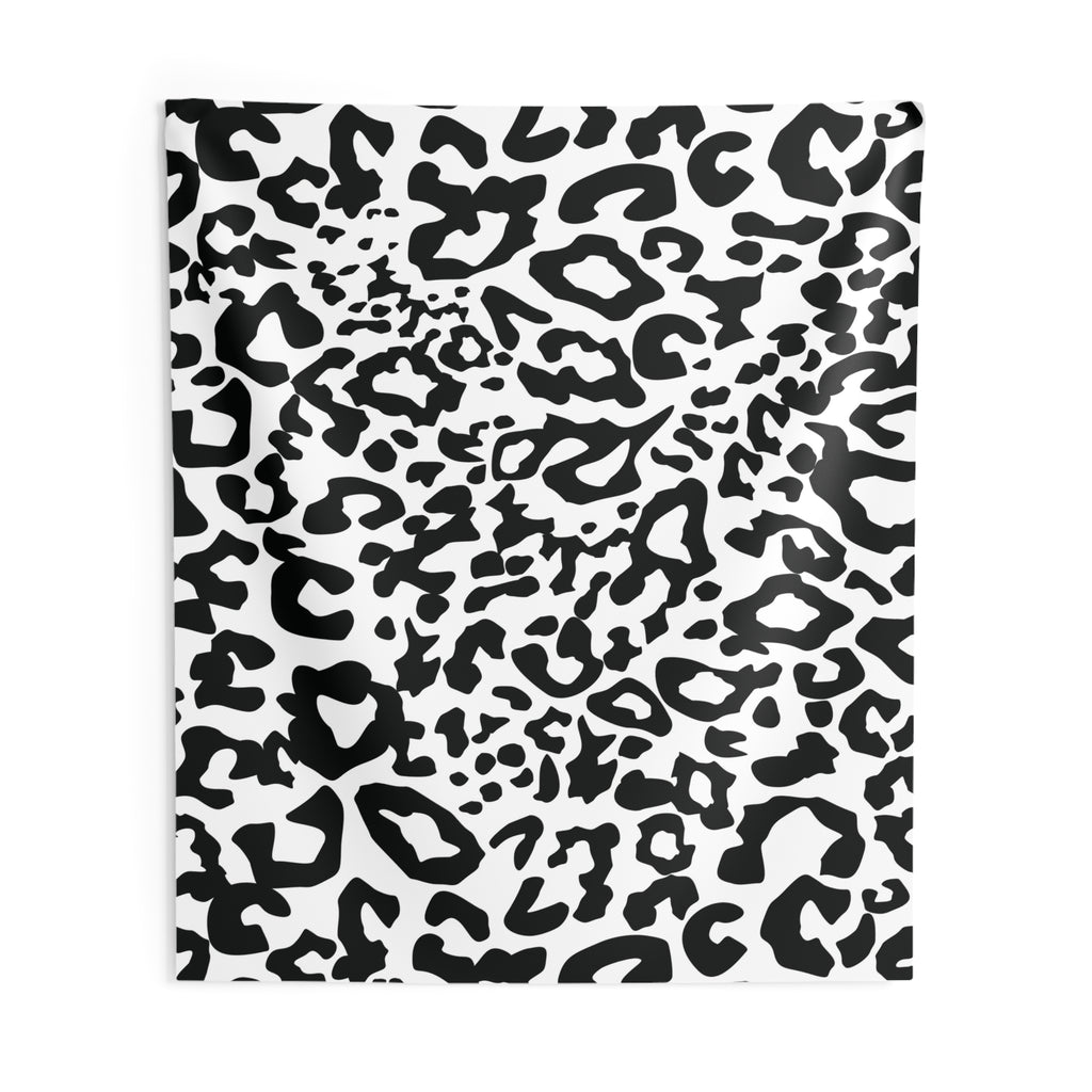 Leopard Print Indoor Wall Tapestry — Black & White Animal Pattern Décor