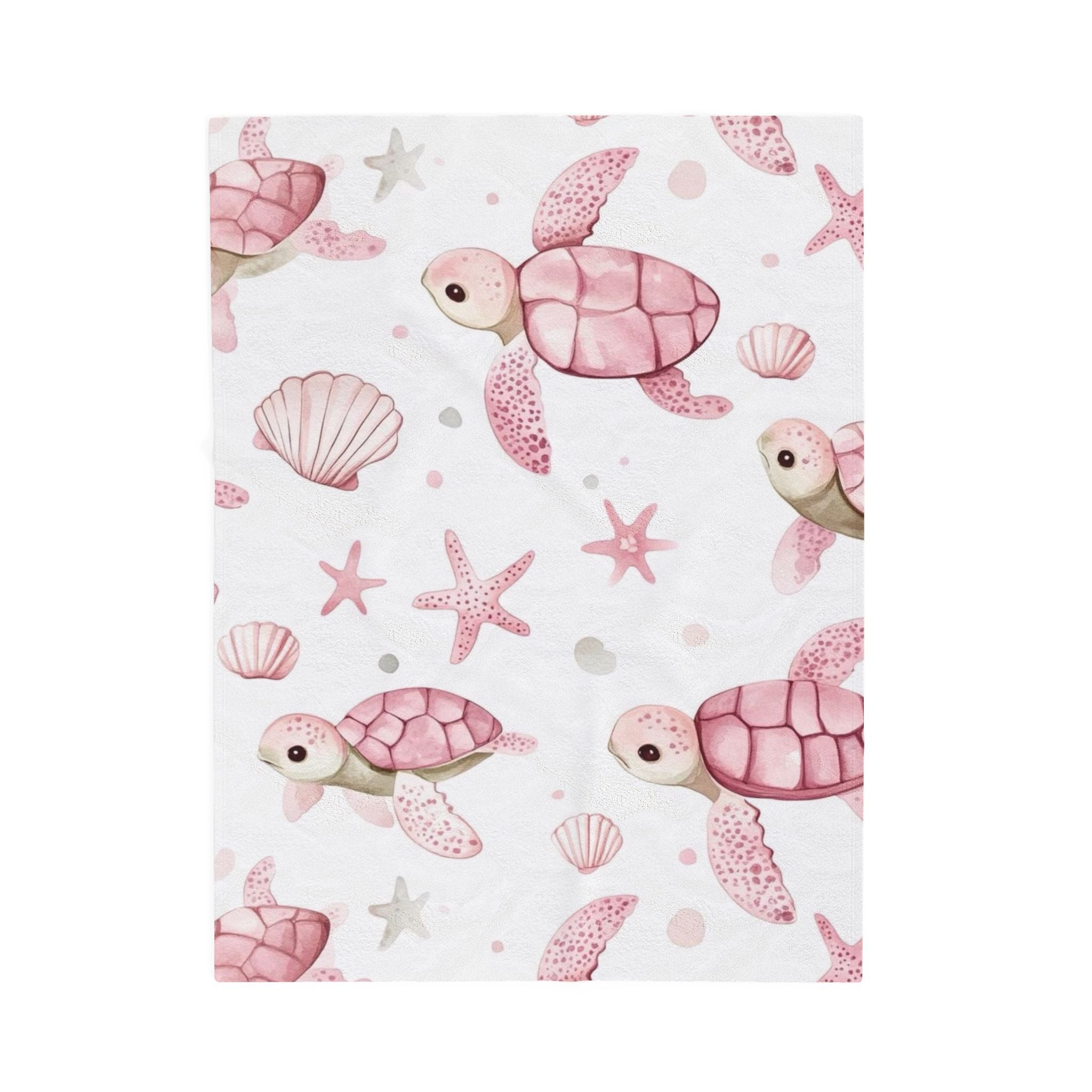 Pink Sea Turtle Velveteen Plush Blanket — Soft Nautical Throw for Babies & Kids