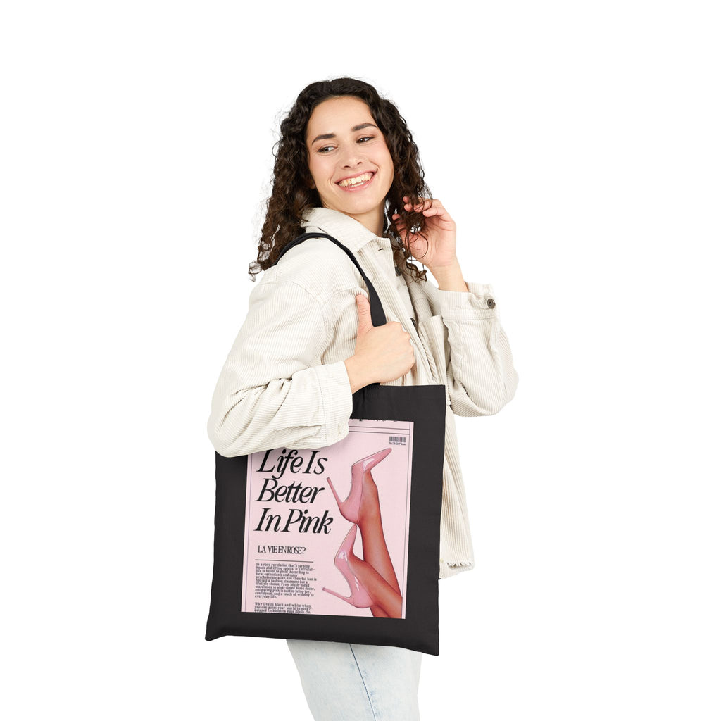 Life Is Better In Pink Canvas Tote Bag — Retro Magazine Print Tote