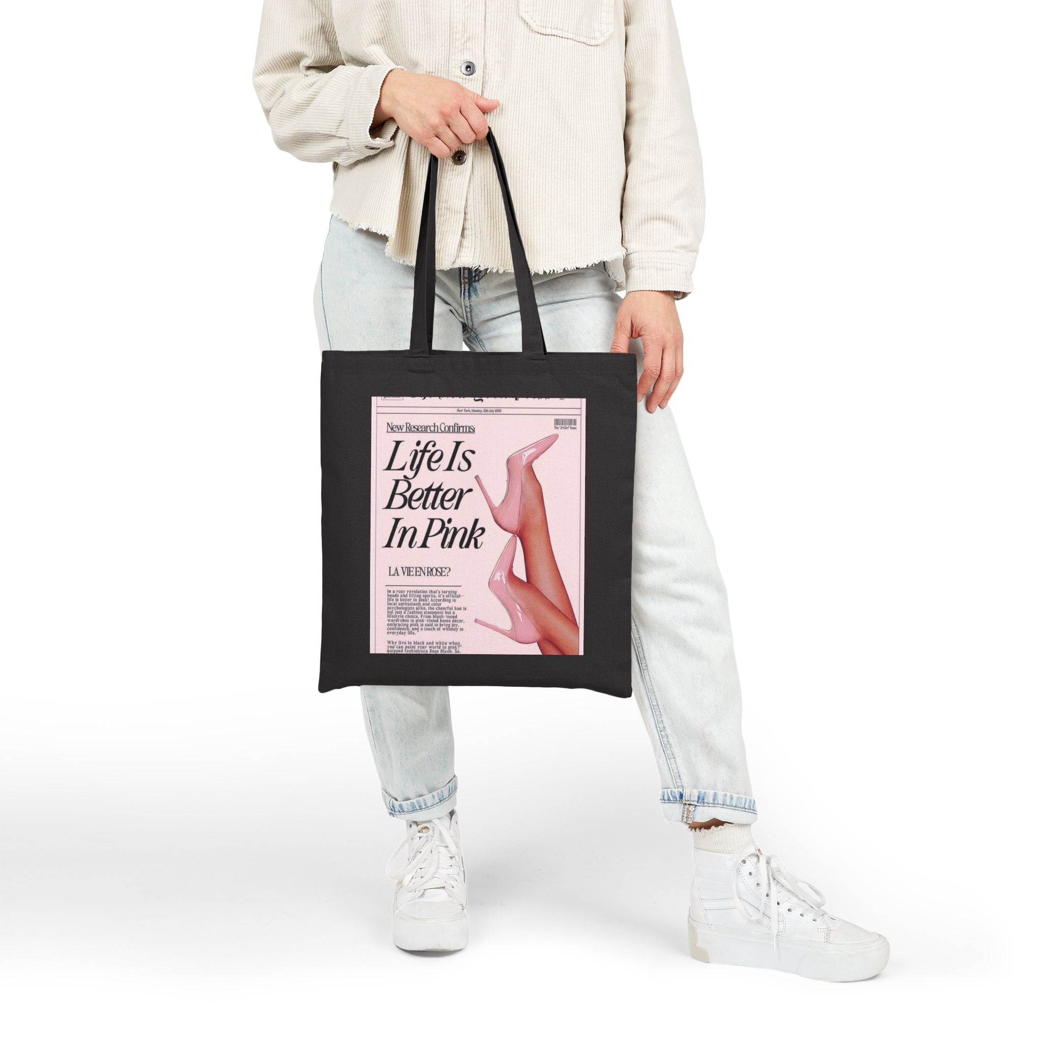 Life Is Better In Pink Canvas Tote Bag — Retro Magazine Print Tote