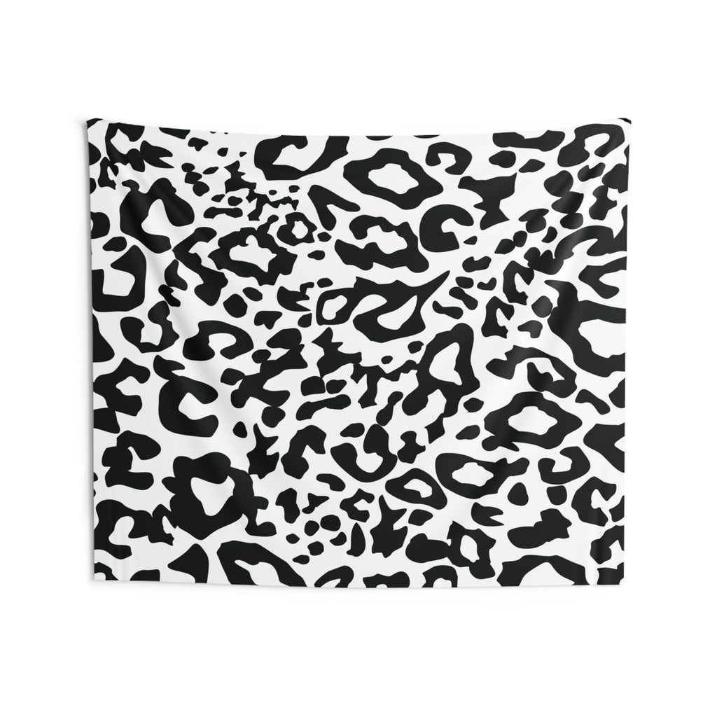 Leopard Print Indoor Wall Tapestry — Black & White Animal Pattern Décor