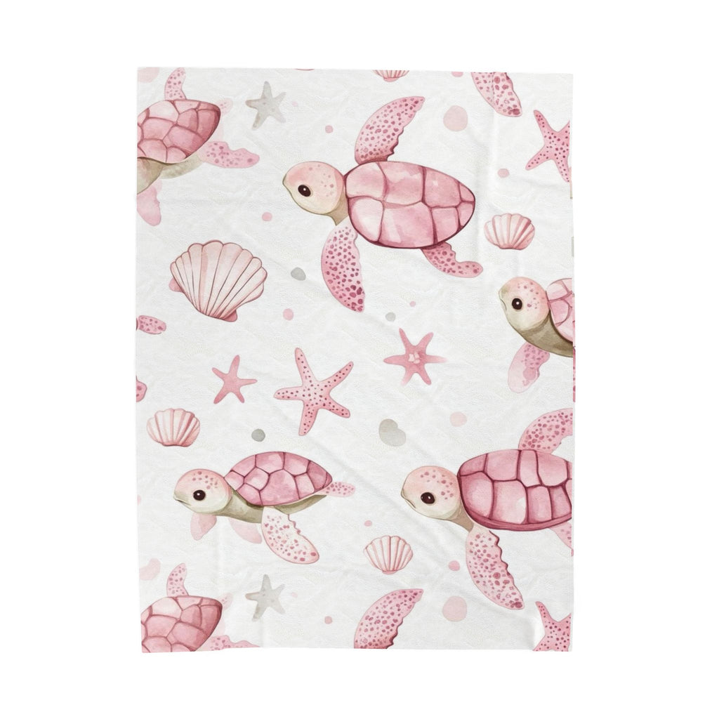 Pink Sea Turtle Velveteen Plush Blanket — Soft Nautical Throw for Babies & Kids