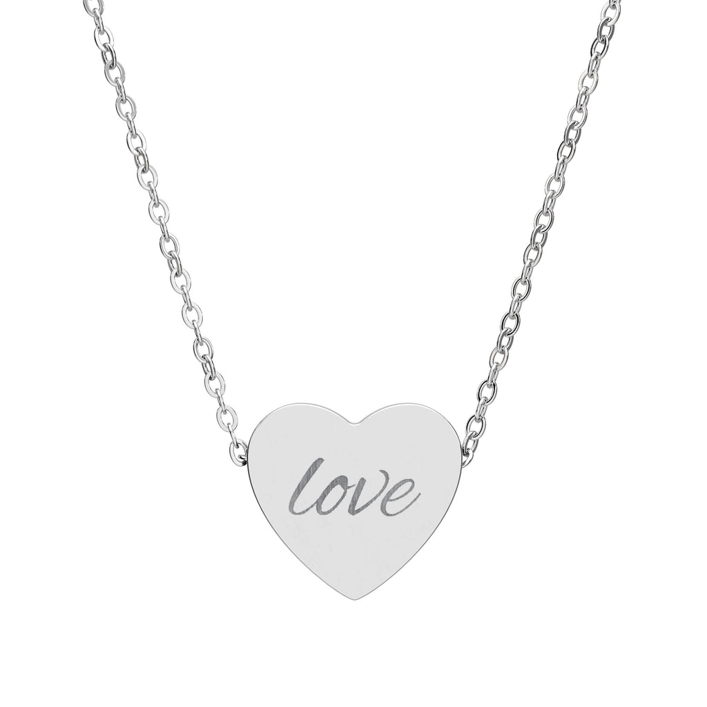 Engraved 'Love' Heart Necklace — Personalized Sterling Pendant Gift
