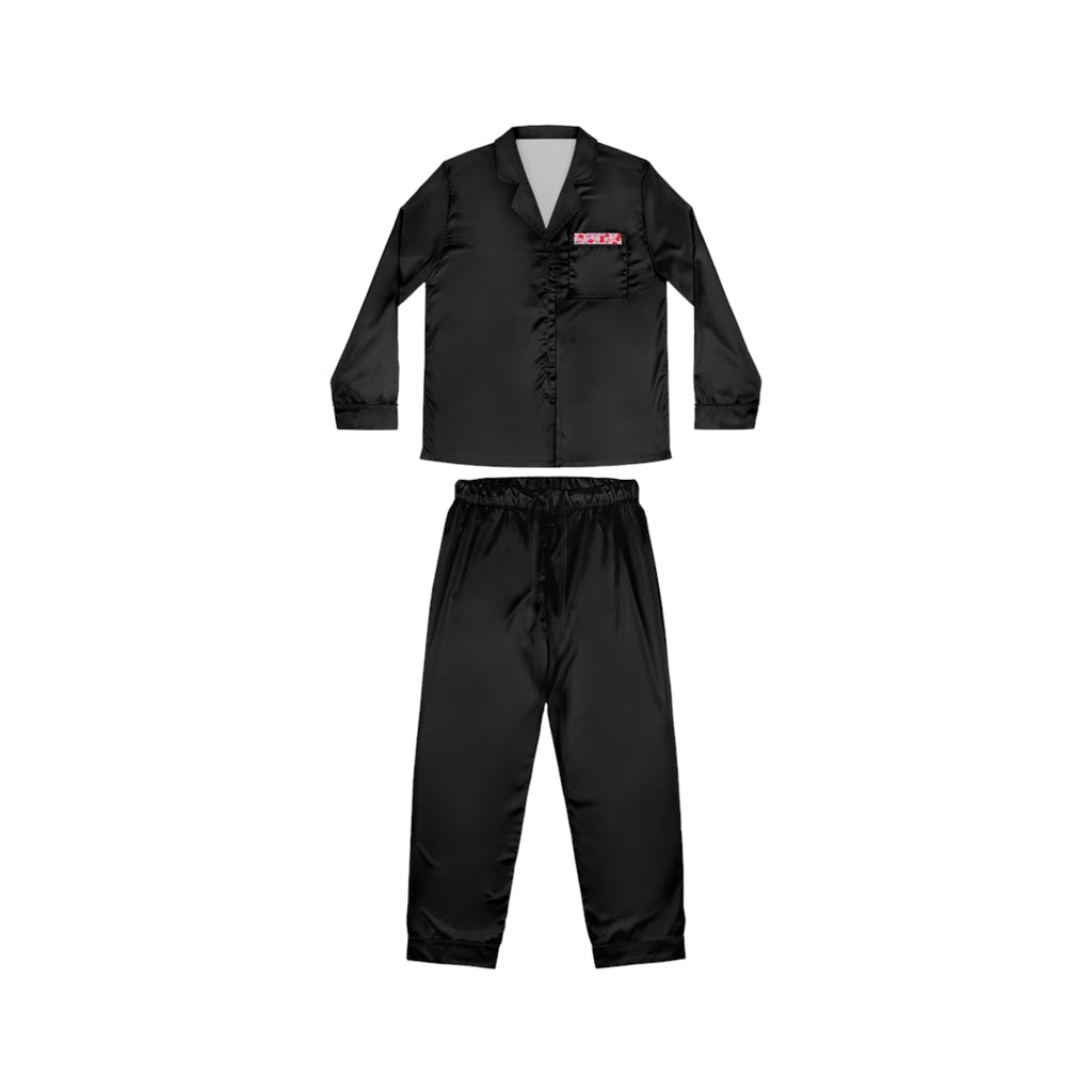 Satin Women’s Pajama Set – Rose Floral Trim Sleepwear