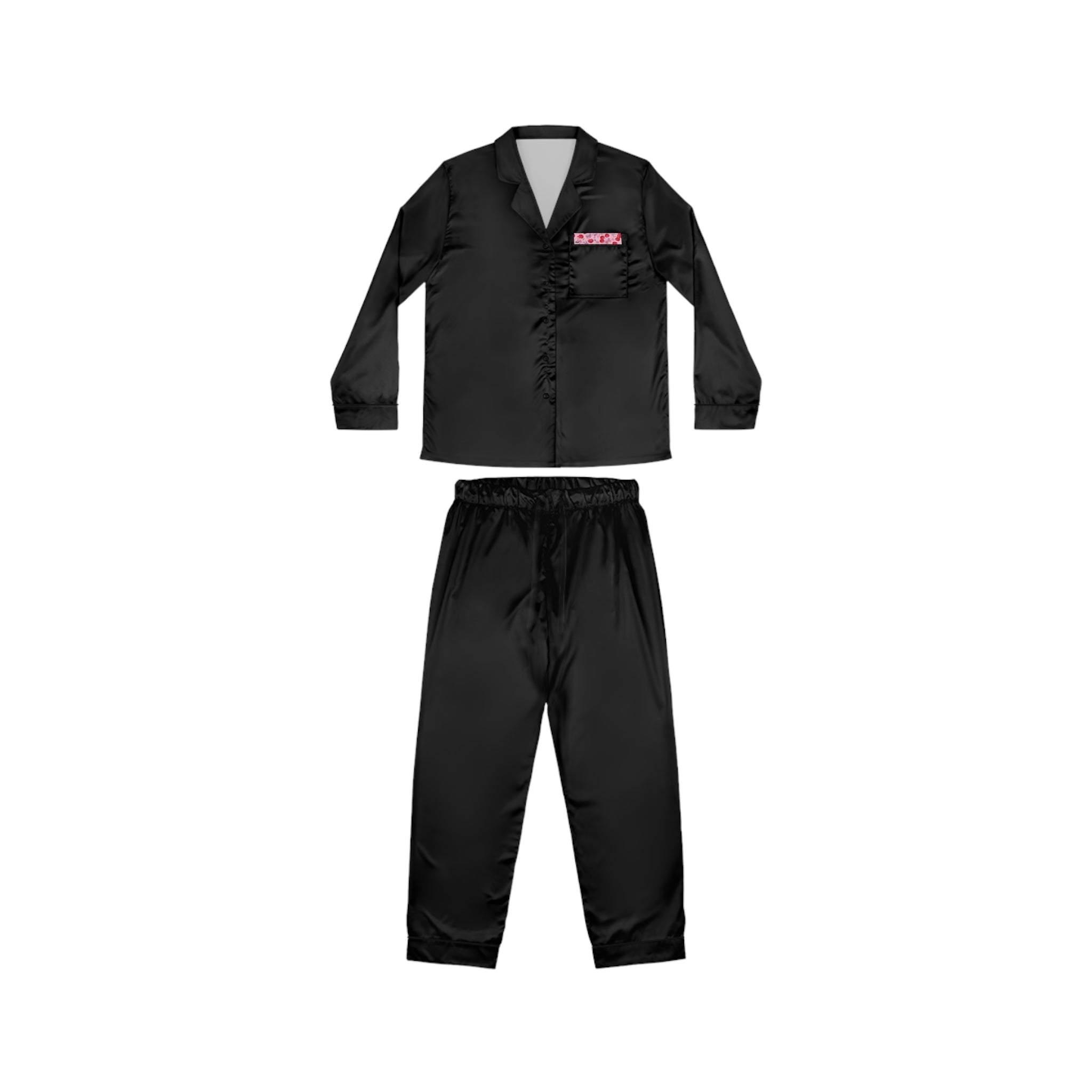 Satin Women’s Pajama Set – Rose Floral Trim Sleepwear